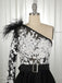 A-Line One-Shoulder Black Long Lace Appliqued Split Prom Dress with Pockets INJ11