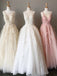 A Line Long Lace Applique Prom Dresses Cheap Tulle Evening Dresses INH43