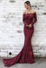 Long Sleeve Lace Maroon Mermaid Prom Dresses Off the Shoulder Evening Dress INL43