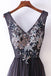 Elegant A-line V-neck Lace Appliqued Lace Up Long Prom Dresses Evening Gowns INA84