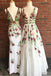 Cheap V Neck Prom Dresses Floor Length Formal Party Dress with Appliques INJ2