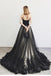 Charming A-Line Sweetheart Strapless Black Long Tulle Prom Dress With Lace Beading IN834