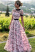 Floral Long Short Sleeves Cheap Prom Dresses with Appliques INN12