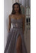 Lace Scoop Sleeveless Spaghetti Straps Sexy Prom Dress,Long Evening Dress with Split IN691