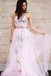 A Line Halter Sleeveless Floor Length Floral Pink Prom Dresses INJ32