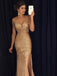 Luxurious Mermaid V-neck Sequin Gold Long Prom Dresses IND70