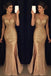 Luxurious Mermaid V-neck Sequin Gold Long Prom Dresses IND70