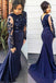 Trumpet/Mermaid Lace Appliques Blue Long Sleeves Plus Size Dresses INF45