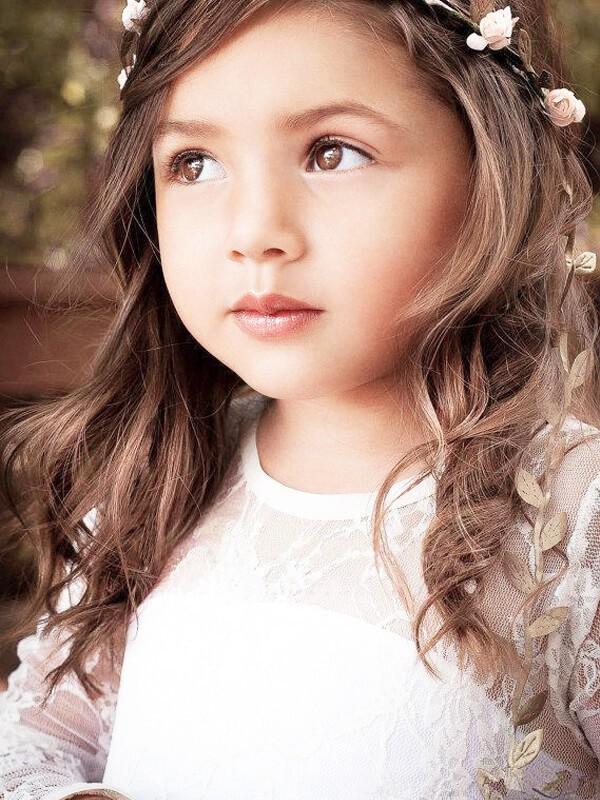 Ivory A-Line Long Sleeves Jewel Bowknot Lace Floor-Length Flower Girl Dress IN708