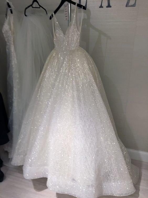 Charming Backless Sequined A Line Long Prom Dresses,Cheap Wedding Dresses IN923