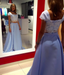 Cheap Light Blue Satin Two Piece Lace Top Floor Length Prom Dress IN891