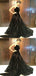 Unique A Line Black Strapless Long Prom Dresses With Beading INF50