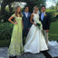 A-Line Lace Cap Sleeves Daffodil Tulle Long Prom Dress with Appliques INE46