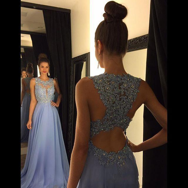 Lace Applique Beads Formal Long Chiffon A Line Prom Dresses ING94