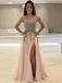 A-line V-neck Tulle Sexy Shinny Rhinestone Long Prom Dress With Slit INA89
