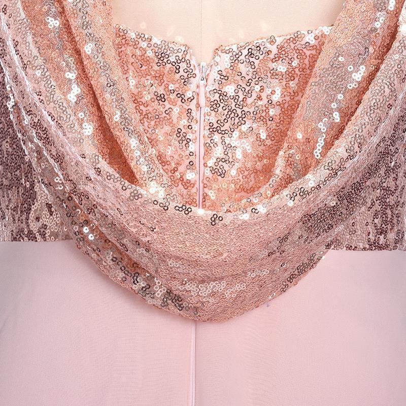 Rose Gold A Line Spaghetti Straps Prom Gown Backless Sequins Chiffon Bridesmaid Dress INI10