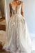 Off White Long A Line V Neck Tulle Prom Dresses With Pockets INB48