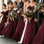 Spaghetti Straps Cheap Chiffon Off Shoulder Burgundy Bridesmaid Dresses ING61