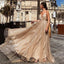 Charming A Line V Neck Spaghetti Straps Sequin Long Prom Dress INE44