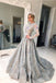 Long Sleeve Grey Lace A Line Long Evening Prom Dress for Teens ING90