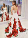 Rose Red Floral Long Prom Dresses with Pockets Strapless Evening Gown INI64