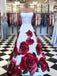 Rose Red Floral Long Prom Dresses with Pockets Strapless Evening Gown INI64