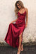 Red A-Line Spaghetti Straps Sleeveless Floor-Length Sexy Slit Prom Dresses IND94