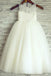 A-Line Round Neck White Tulle Flower Girl Dress with Lace INP25