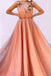 Orange 3D Flowers Long Prom Dresses V-neck Tulle Evening Dress INO85