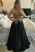 Modest Black And Gold Long A-line Long Sleeves Lace Prom Gowns,Evening Dresses INF14