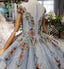 Ball Gown Light Blue Cap Sleeve Long Prom Dresses, Beaded Lace up Quinceanera Dresses INN75