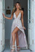 Sexy Deep V-neck Spaghetti Straps Appliques Prom Dresses Formal Evening Dresses With Slit INN83