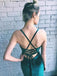 Sheath Emerald Green Spaghetti Straps Long Simple Prom Dresses with Slit INI61