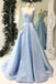 Simple Spaghetti Straps Sky Blue Satin Long Prom Dresses with Pocket INN77