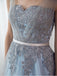 Sky Blue Formal Long Lace Appliqued Gray Tulle Prom Dresses Cheap Quinceanera Dresses INP2
