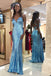 Sky Blue Sequin Sparkly Spaghetti Strap V Neck Prom Dresses,Formal Evening Dress INI99