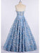 Princess Spaghetti Strap 3D Flower Applique Sky Blue Prom Dresses Ball Gowns INH90