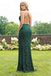 Spaghetti Strap Emerald Green Prom Dresses Slit Sheath Sequined Formal Evening Dress INI63