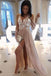 Spaghetti Strap Floral Long Prom Dresses With Slit INO87