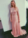 Sparkly Blush Pink Long Prom Dresses with Long Sleeves INK54