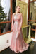 Sparkly Blush Pink Long Prom Dresses with Long Sleeves INK54