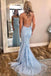 Burgundy Spaghetti Strap Mermaid Stunning Prom Dresses with Lace Appliques INJ3