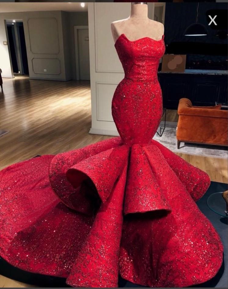Charming Mermaid Red Long Beading Prom Dress, Evening Dresses INE61