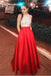 Pretty Open Back Long Beading Satin Red Halter Prom Dresses INH20