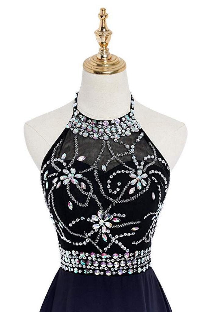 High Low Halter Sleeveless Beading Chiffon Ombre Prom Dress ING77