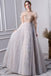 Gray A Line High Neck Short Sleeves Prom Dresses With Beads INL26