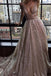 Modest A-line Silver Tulle V-Neck Rhinestone Prom Evening Dress Party Dress IN580