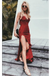 Charming Prom Dresses,Red Prom Gown,Lace Prom Dress,Spaghetti Straps Prom Dress,Sexy Prom Dress With Slit