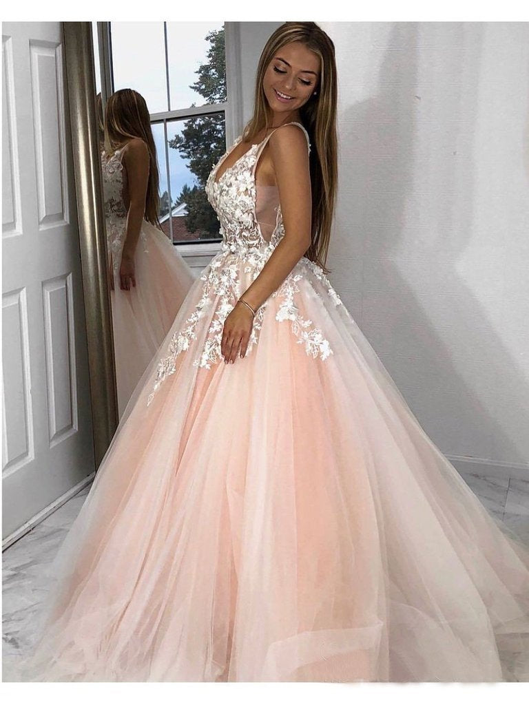 Stunning Lace Applique Ball Gown Long Ball Gowns Prom Dresses Quinceanera Dress INN86