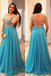 A-Line V-neck Sleeveless Beading Chiffon Ice Blue Plus Size Dresses INF44